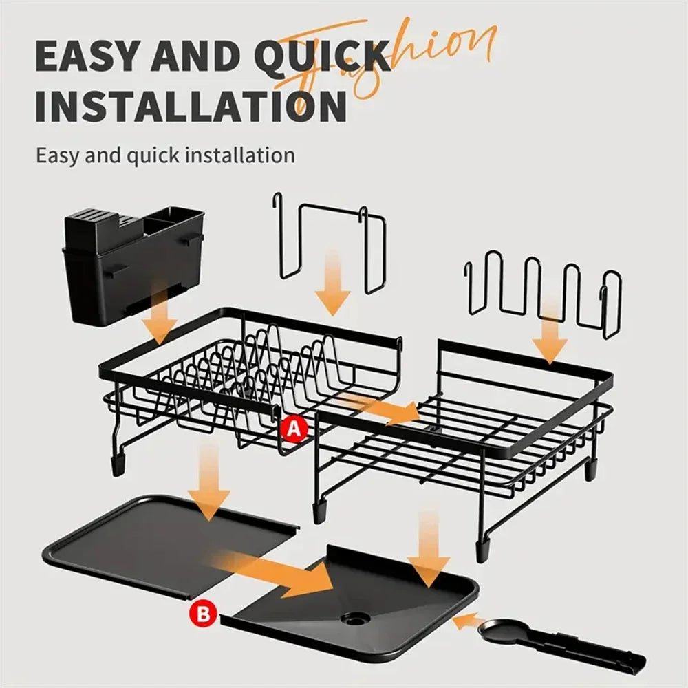 Kitchen Dish Rack Drying Storage with Drain Tableware Storage Rack Drip Tray Cutlery Cup Holder for Kitchen Home