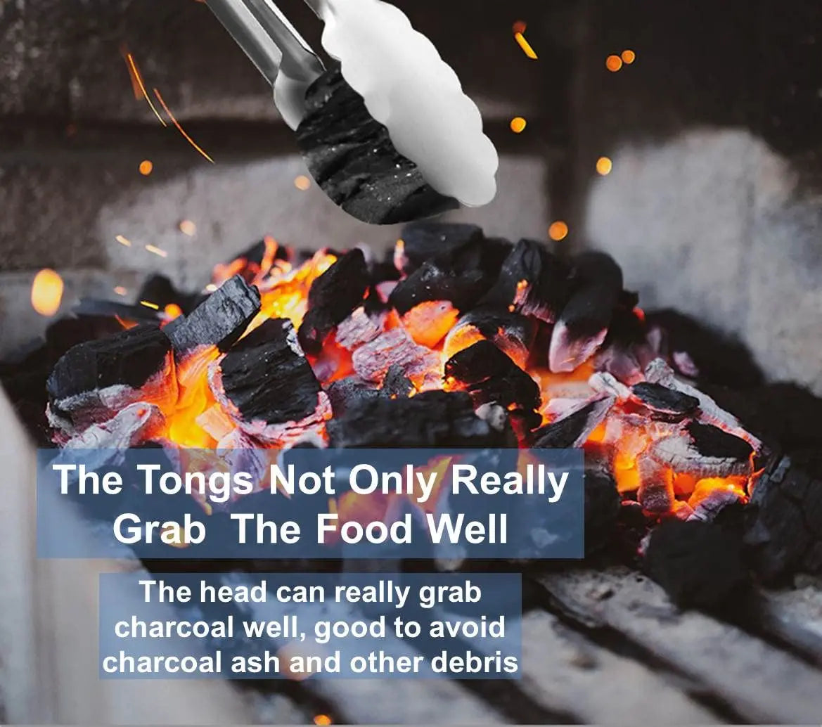 Leeseph Stainless Steel Kitchen Tongs 9" and 12", Locking Metal Food Tongs with Wooden Grips, Barbecue Tongs for Pans and BBQ