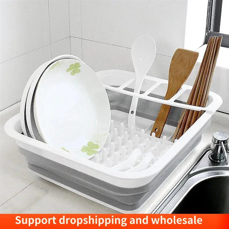 Foldable Dish Rack Kitchen Storage Water Leakage Plastic Tableware Bowl Dinnerware Drain Bowl Tray Home Drying Rack Washable