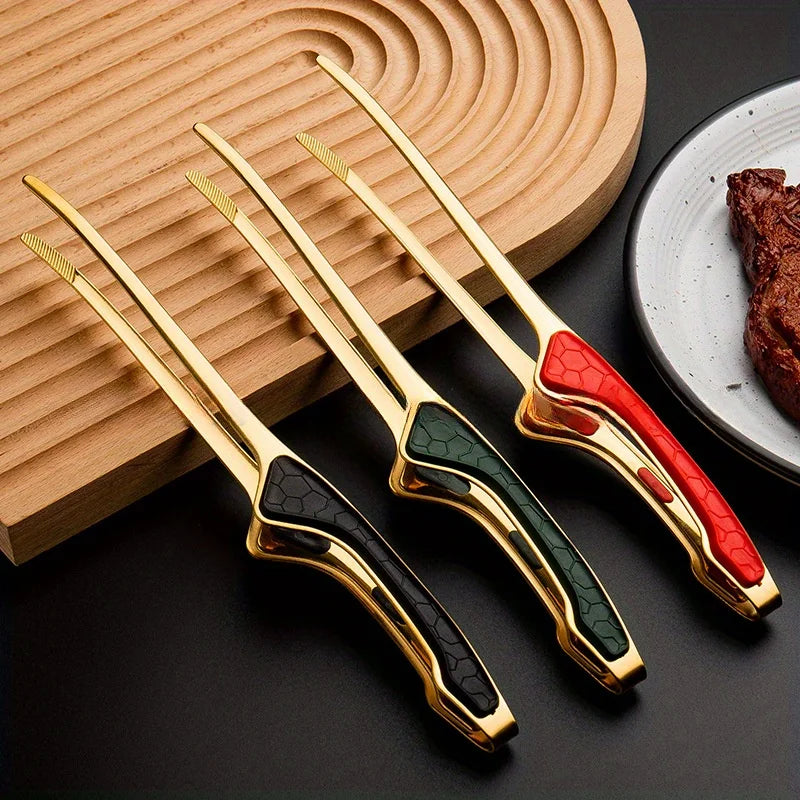 1pc Stainless Steel Barbecue Tongs, Anti-scald and Anti-slip, Bright Korean Food Tongs, Steak Tongs, Buffet Restaurant Tongs