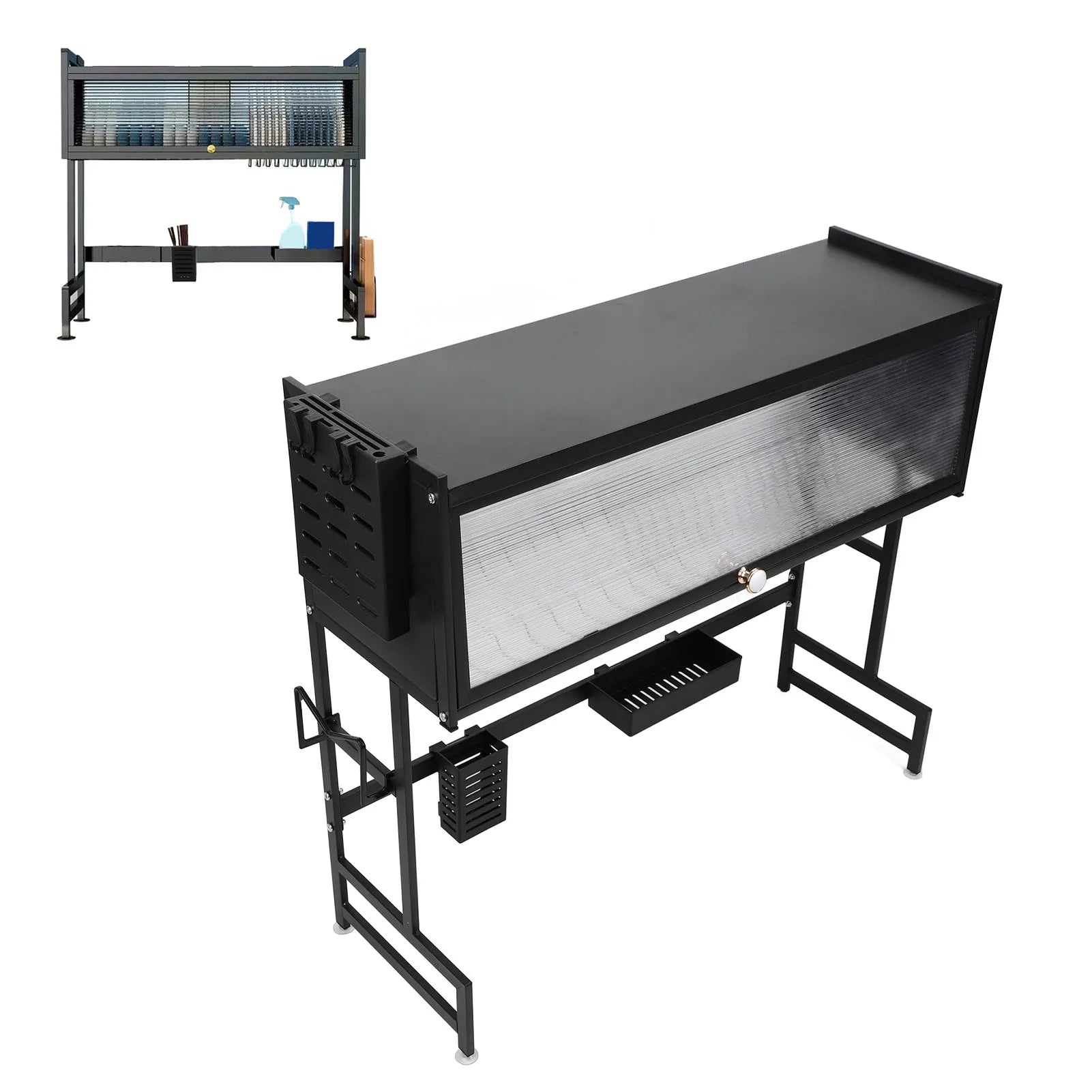 Over Sink Dish Drying Rack Carbon Steel Space Saving 2 Tier Above Kitchen Sink Dish Drying Drainer Rack with Cover for Kitchen