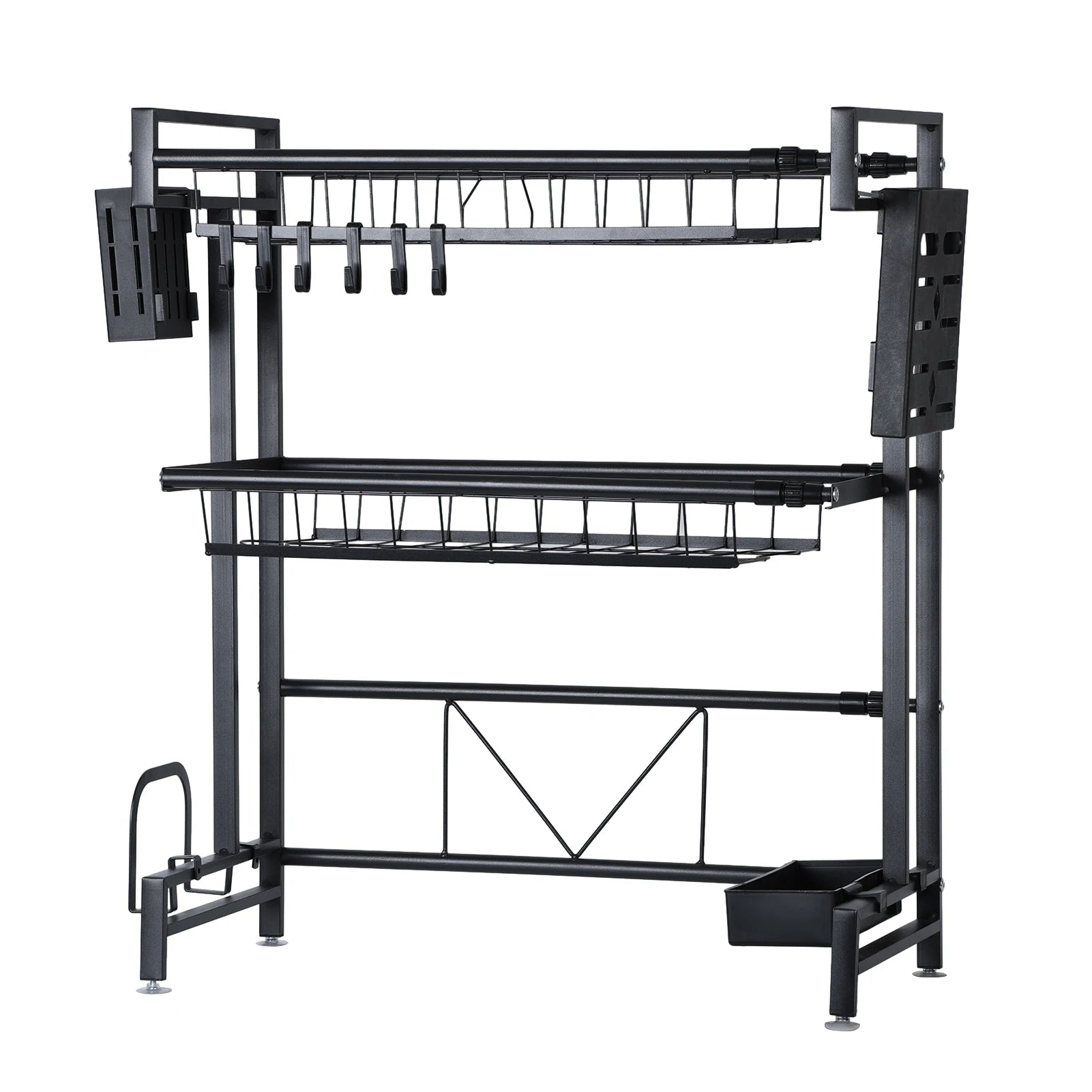 2 Tier Kitchen Storage Shelf Above Sink Stretchable Bowl Draining Rack Multifunctional Dish Knife Spoon Sink Rack Set Organizer