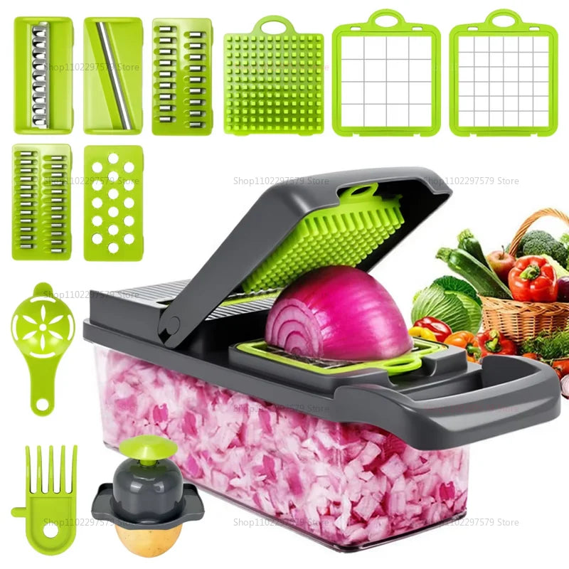 Multifunction 14/16 in1 Vegetable Slicer Cutter Shredder Slicer With Basket Fruit Potato Chopper Carrot Grater Kitchen Accessory