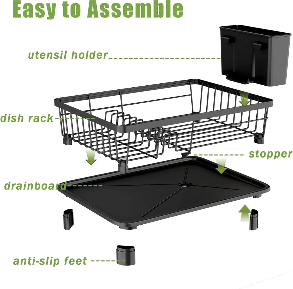 dish draining rack,Cutlery rack with drain tray and drip line,cup holder,cutlery holder,Kitchen countertop storage rack