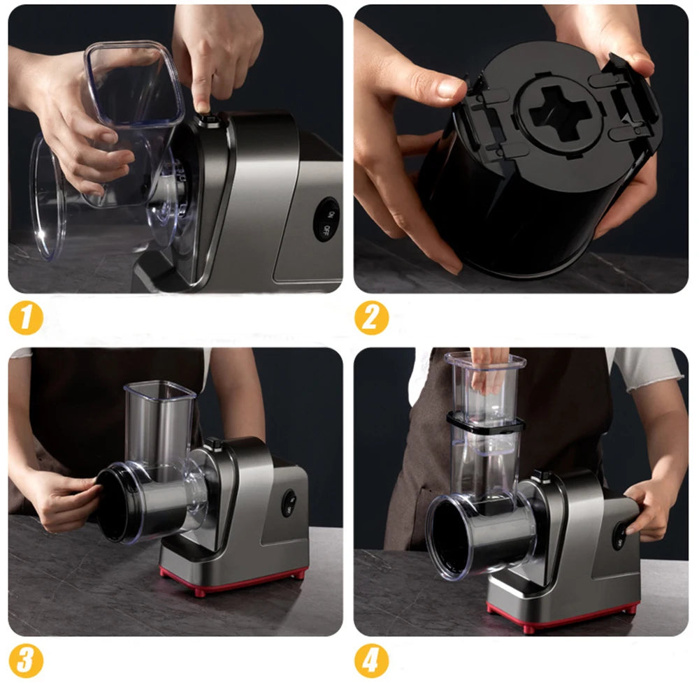 LMETJMA 250W 5 in 1 Electric Vegetable Slicer Shredder Automatic Salad Shooter Machine Cheese Grater Carrot Cabbage Cutter JT253