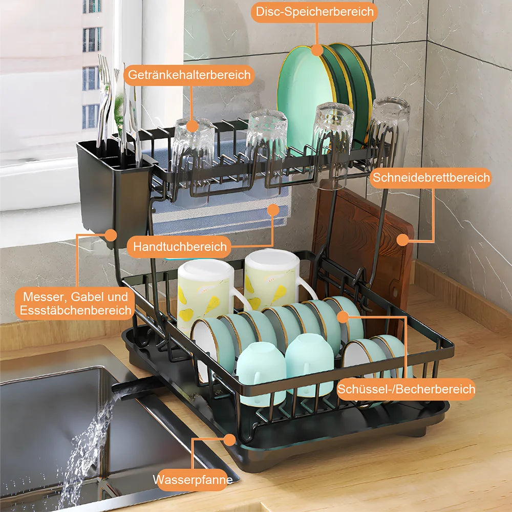 Kitchen Bowl Dish Organizer  Stainless Steel Dish Holder Adjustable Dish Drying Rack & Drainboard Organizer for Kitchen Plates