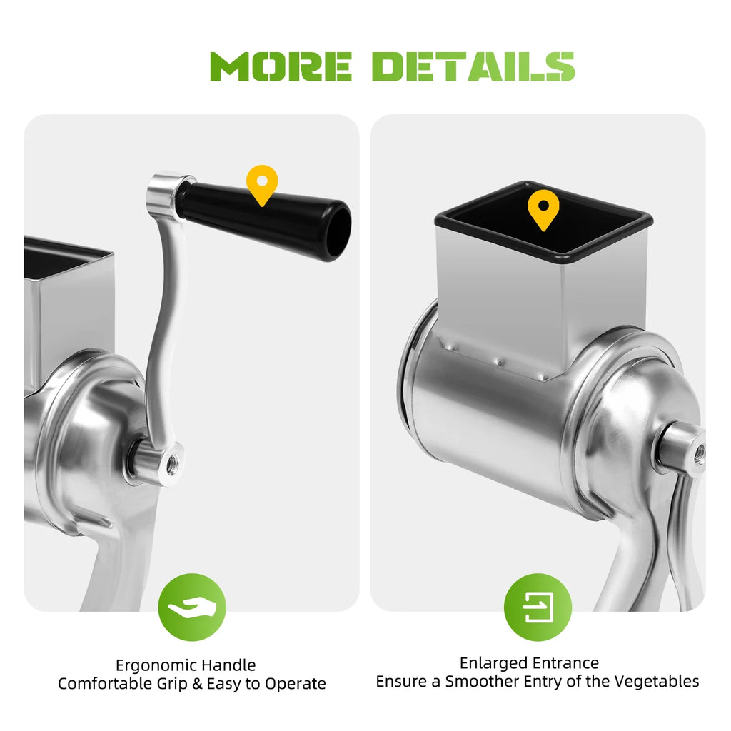 430 Stainless Steel Rotary Grater Manual Veggie Chopper 5 Sharp Blades Suction Cup Base Cutting for Variety Fruits Vegetables