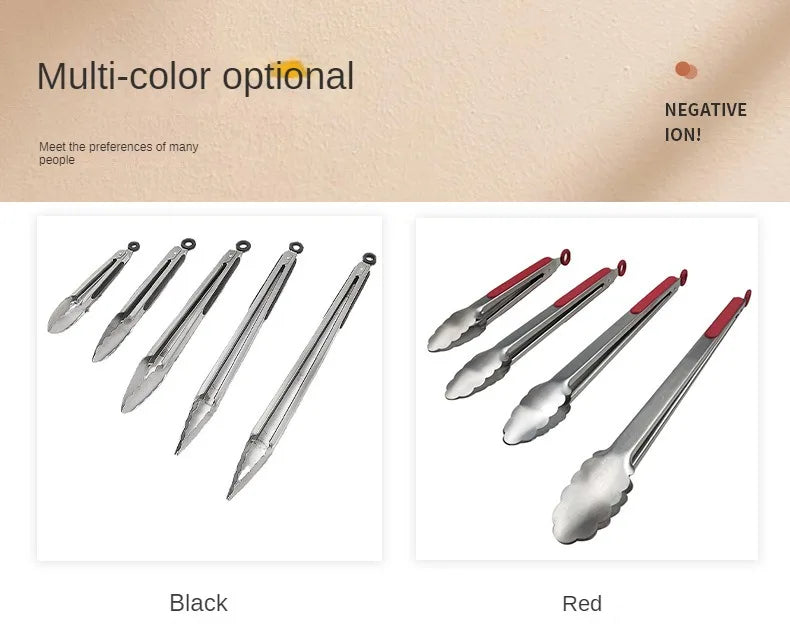 Steel food tongs BBQ grill tools 9 inch 12 inch 14 inch 16 inch factory wholesale stainless steel food tongs