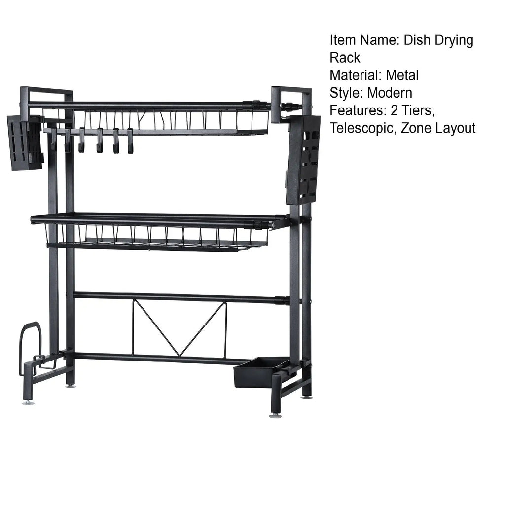 2 Tier Kitchen Storage Shelf Above Sink Stretchable Bowl Draining Rack Multifunctional Dish Knife Spoon Sink Rack Set Organizer