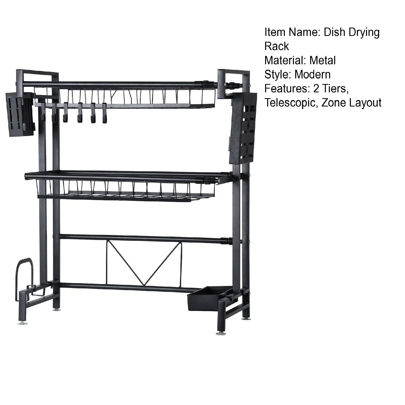 2 Tier Kitchen Storage Shelf Above Sink Stretchable Bowl Draining Rack Multifunctional Dish Knife Spoon Sink Rack Set Organizer