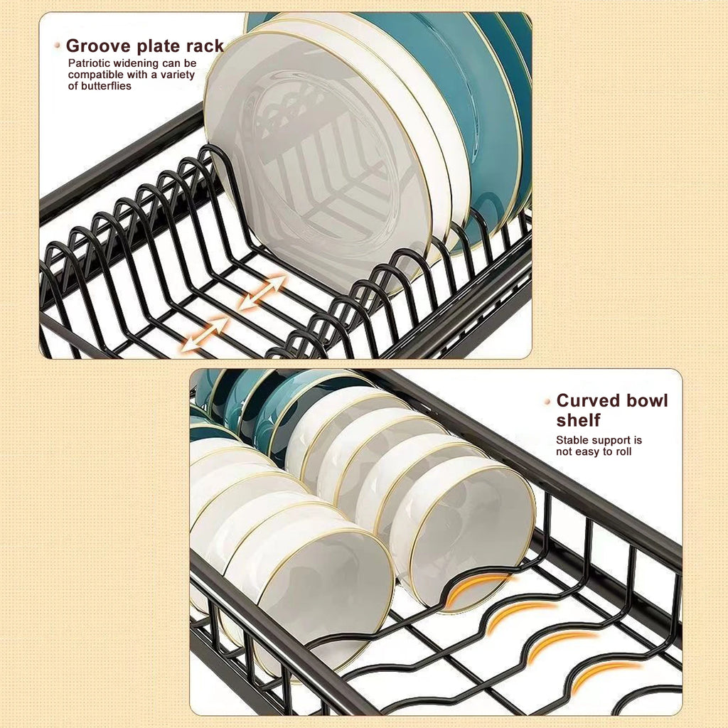 2 Tier Kitchen Storage Shelf Above Sink Stretchable Bowl Draining Rack Multifunctional Dish Knife Spoon Sink Rack Set Organizer