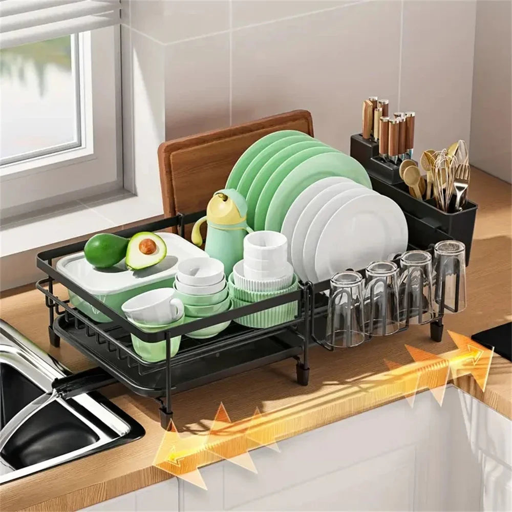 Kitchen Dish Rack Drying Storage with Drain Tableware Storage Rack Drip Tray Cutlery Cup Holder for Kitchen Home