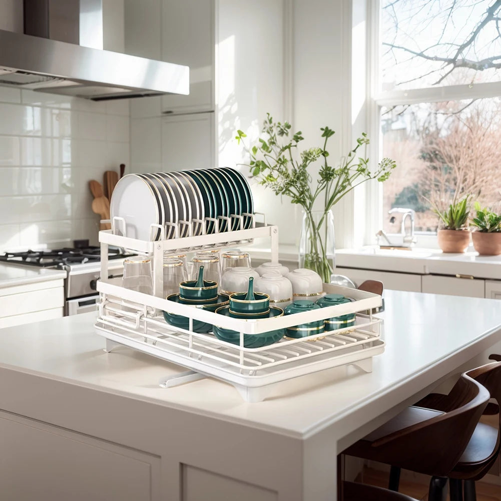 2025 Dish Drying Rack Kitchen Adjustable  Steel 2 Tier Plates Organizer Dish Bowl Drainer Storage Rack Kitchen Utensils