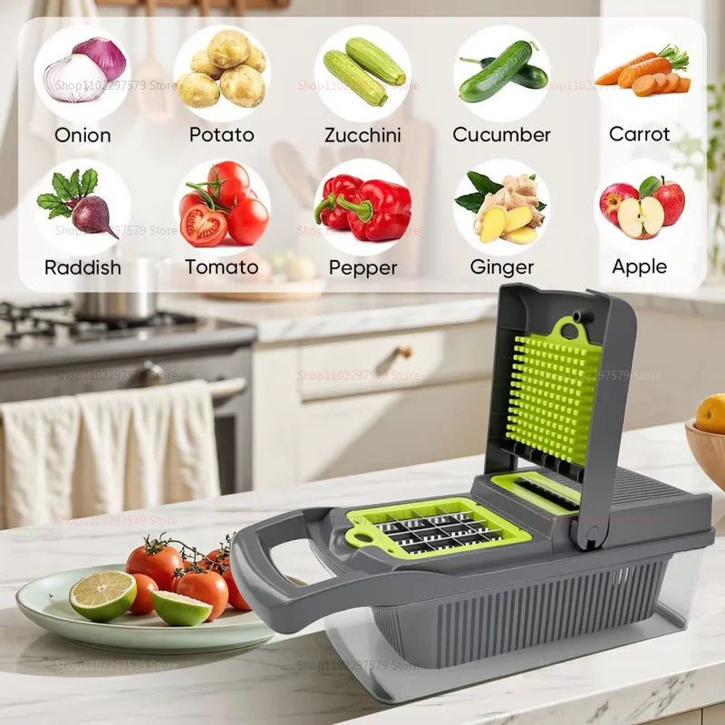 Multifunction 14/16 in1 Vegetable Slicer Cutter Shredder Slicer With Basket Fruit Potato Chopper Carrot Grater Kitchen Accessory
