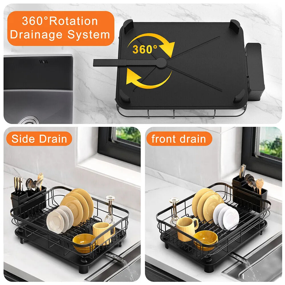 UK Large Kitchen Sink Dish Drainer Rack With Drip Tray And Plate Cutlery Holde