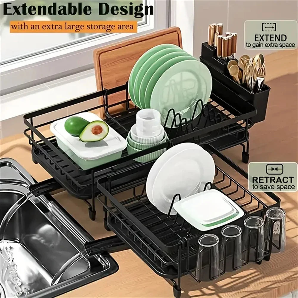 Kitchen Dish Rack Drying Storage with Drain Tableware Storage Rack Drip Tray Cutlery Cup Holder for Kitchen Home