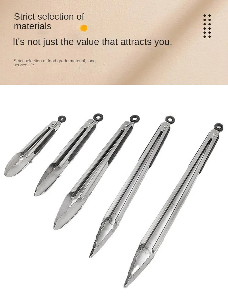 Steel food tongs BBQ grill tools 9 inch 12 inch 14 inch 16 inch factory wholesale stainless steel food tongs