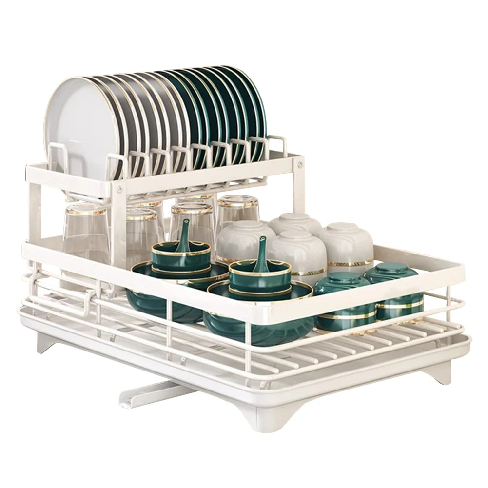 2025 Dish Drying Rack Kitchen Adjustable  Steel 2 Tier Plates Organizer Dish Bowl Drainer Storage Rack Kitchen Utensils