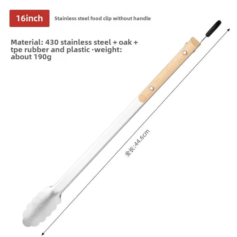 Stainless steel food tongs with heat-resistant wooden handles, anti-scald steak tongs, BBQ outdoor grill tongs, bread clips