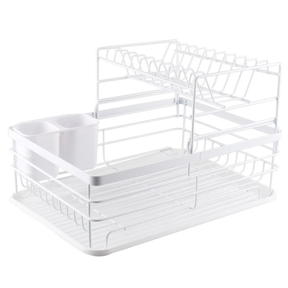 2-Tier Metal Kitchen Dish Drainer Rack  with Removable Drip Tray