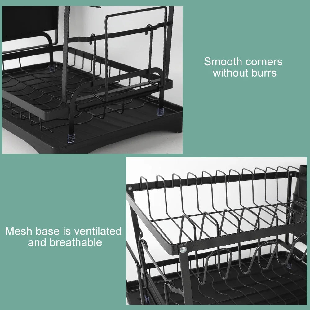 2 tier,dish drying rack,Cutlery rack with spout and draining tray,cutlery holder,cup holder,kitchen countertop storage rack