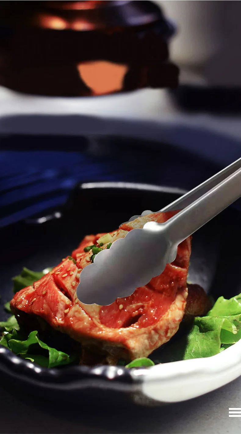 Steel food tongs BBQ grill tools 9 inch 12 inch 14 inch 16 inch factory wholesale stainless steel food tongs