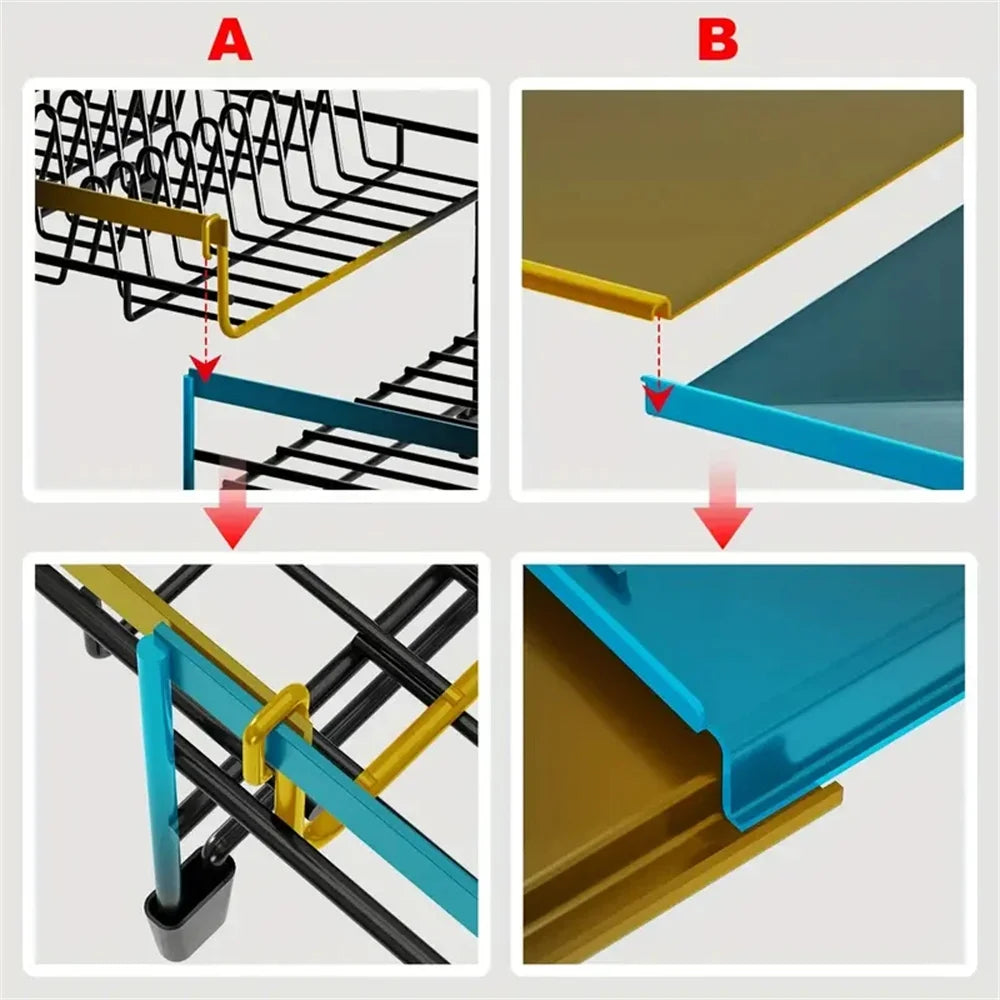 Kitchen Dish Rack Drying Storage with Drain Tableware Storage Rack Drip Tray Cutlery Cup Holder for Kitchen Home