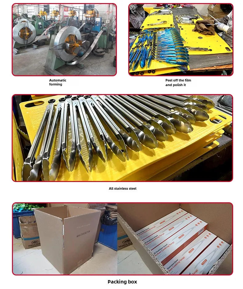 Stainless steel food tongs with heat-resistant wooden handles, anti-scald steak tongs, BBQ outdoor grill tongs, bread clips