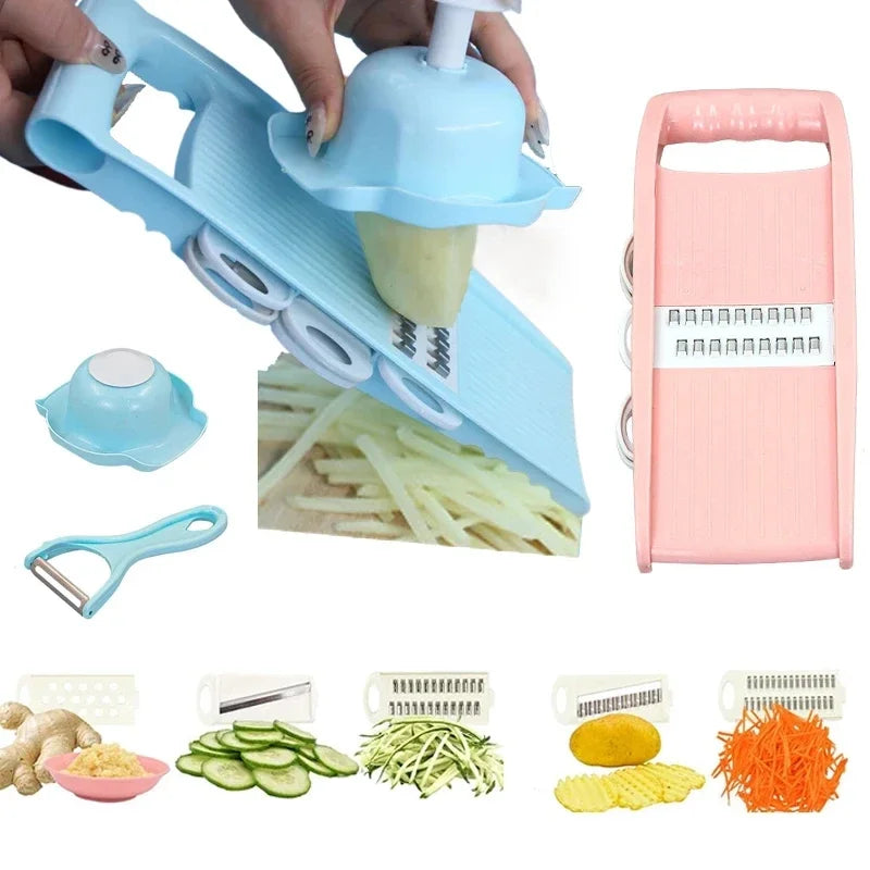 5 in1 Vegetable Fruit Slicer Multifunctional Manual Food Grater Cutter Potato Chopper Kitchen Veggie Dicer Gadgets W/ hand guard