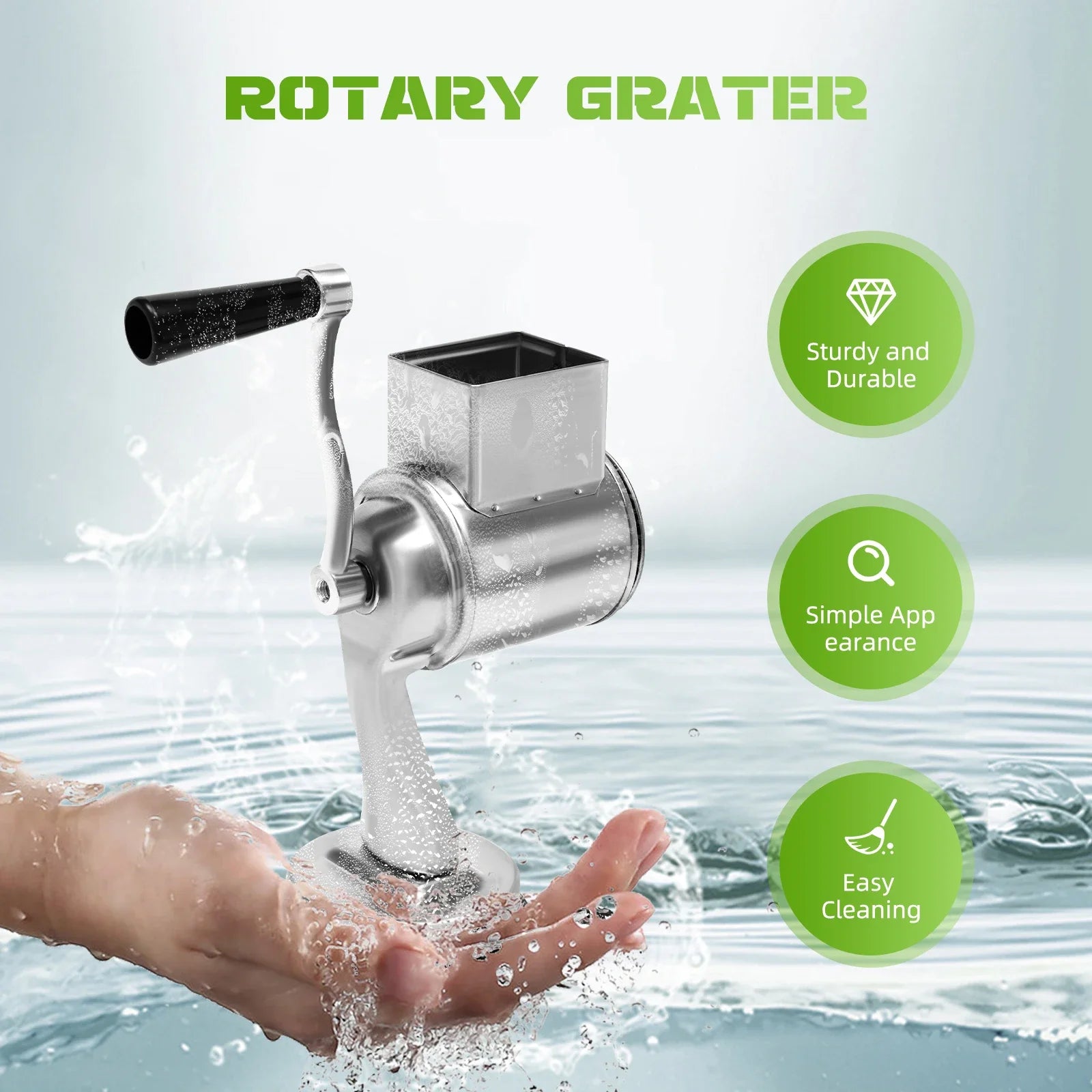 430 Stainless Steel Rotary Grater Manual Veggie Chopper 5 Sharp Blades Suction Cup Base Cutting for Variety Fruits Vegetables