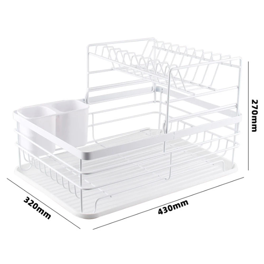 2-Tier Metal Kitchen Dish Drainer Rack  with Removable Drip Tray