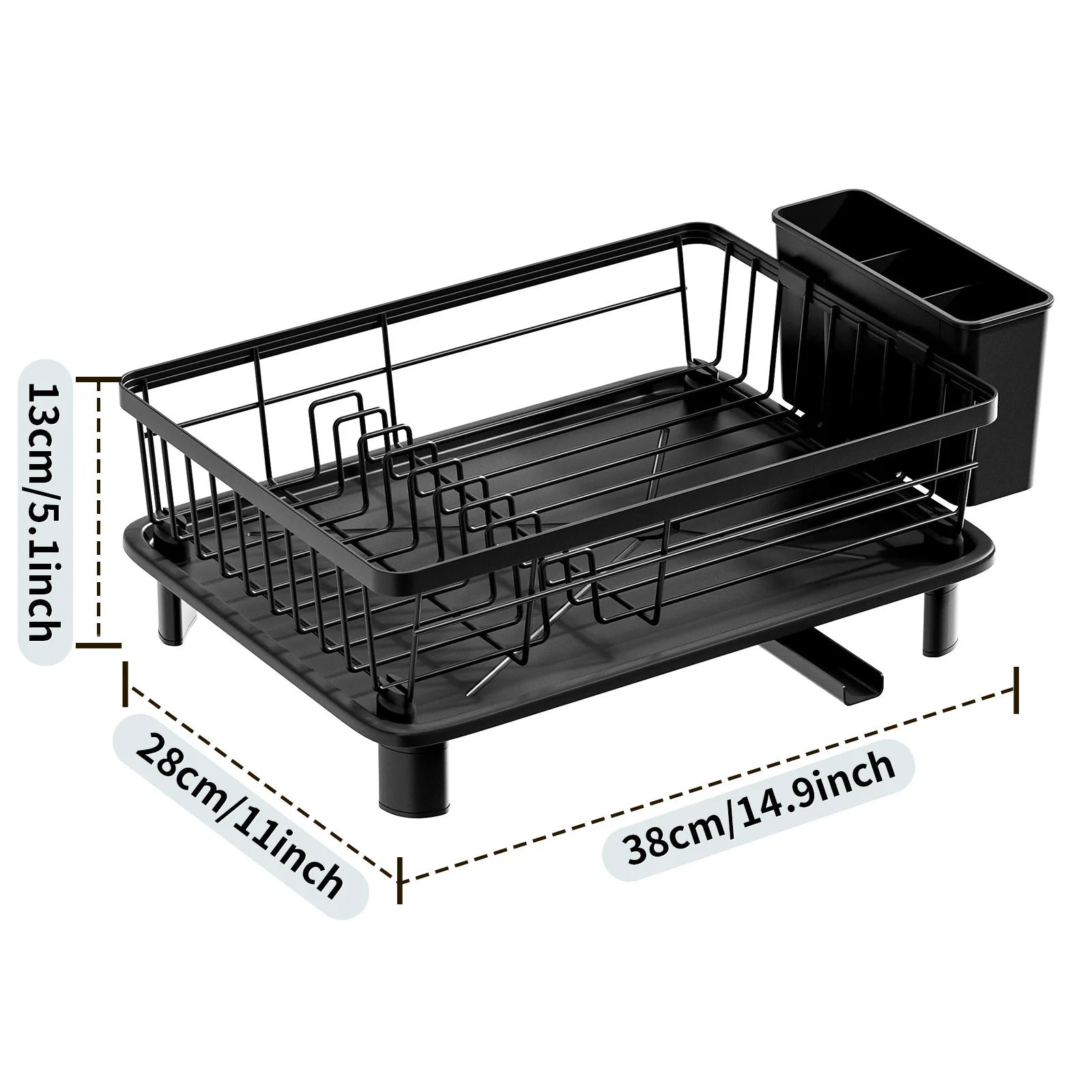 dish draining rack,Cutlery rack with drain tray and drip line,cup holder,cutlery holder,Kitchen countertop storage rack