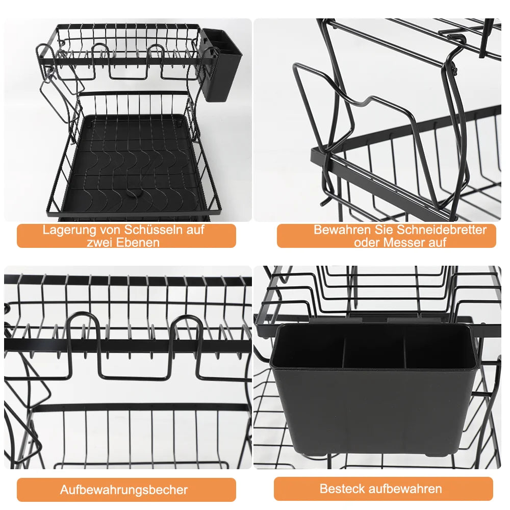 Kitchen Bowl Dish Organizer  Stainless Steel Dish Holder Adjustable Dish Drying Rack & Drainboard Organizer for Kitchen Plates
