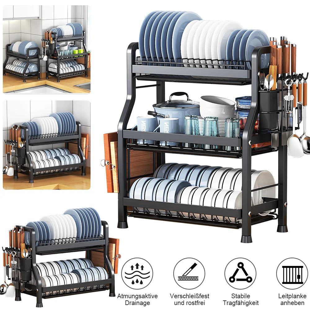 Kitchen Bowl Dish Organizer  Stainless Steel Dish Holder Adjustable Dish Drying Rack & Drainboard Organizer for Kitchen Plates