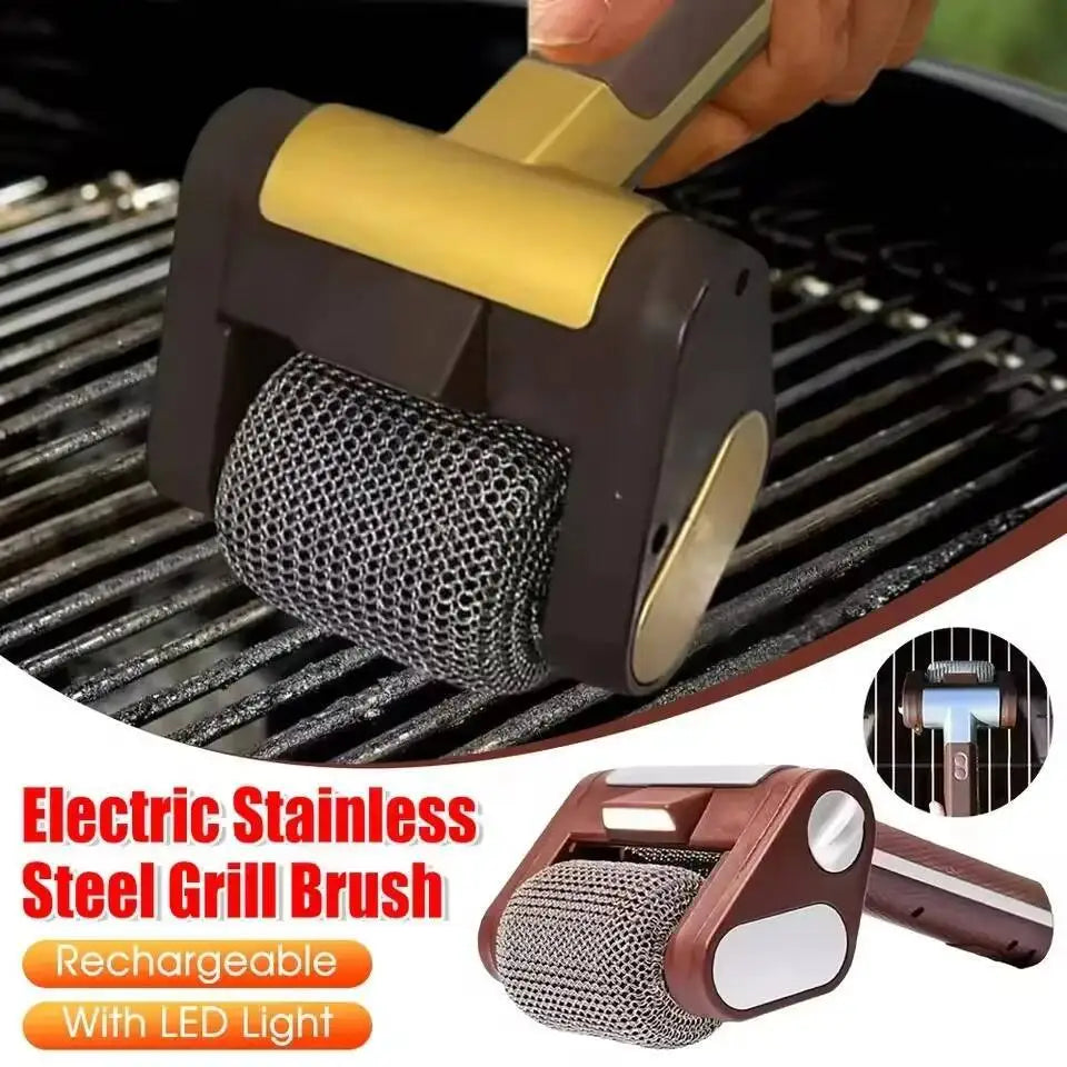 350RPM Electric Roller With Replaceable Brush Head Stainless Steel Grill Rechargeable Barbecue Cleaner Tools