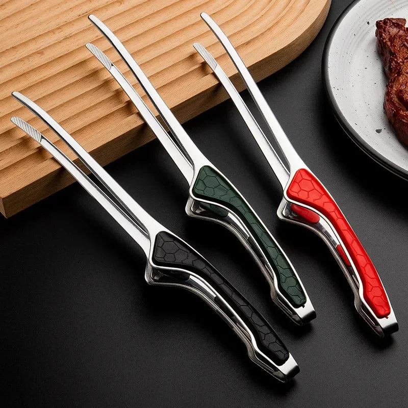 1pc Stainless Steel Barbecue Tongs, Anti-scald and Anti-slip, Bright Korean Food Tongs, Steak Tongs, Buffet Restaurant Tongs