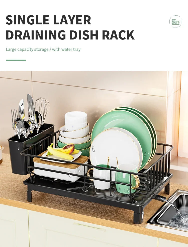 dish draining rack,Cutlery rack with drain tray and drip line,cup holder,cutlery holder,Kitchen countertop storage rack