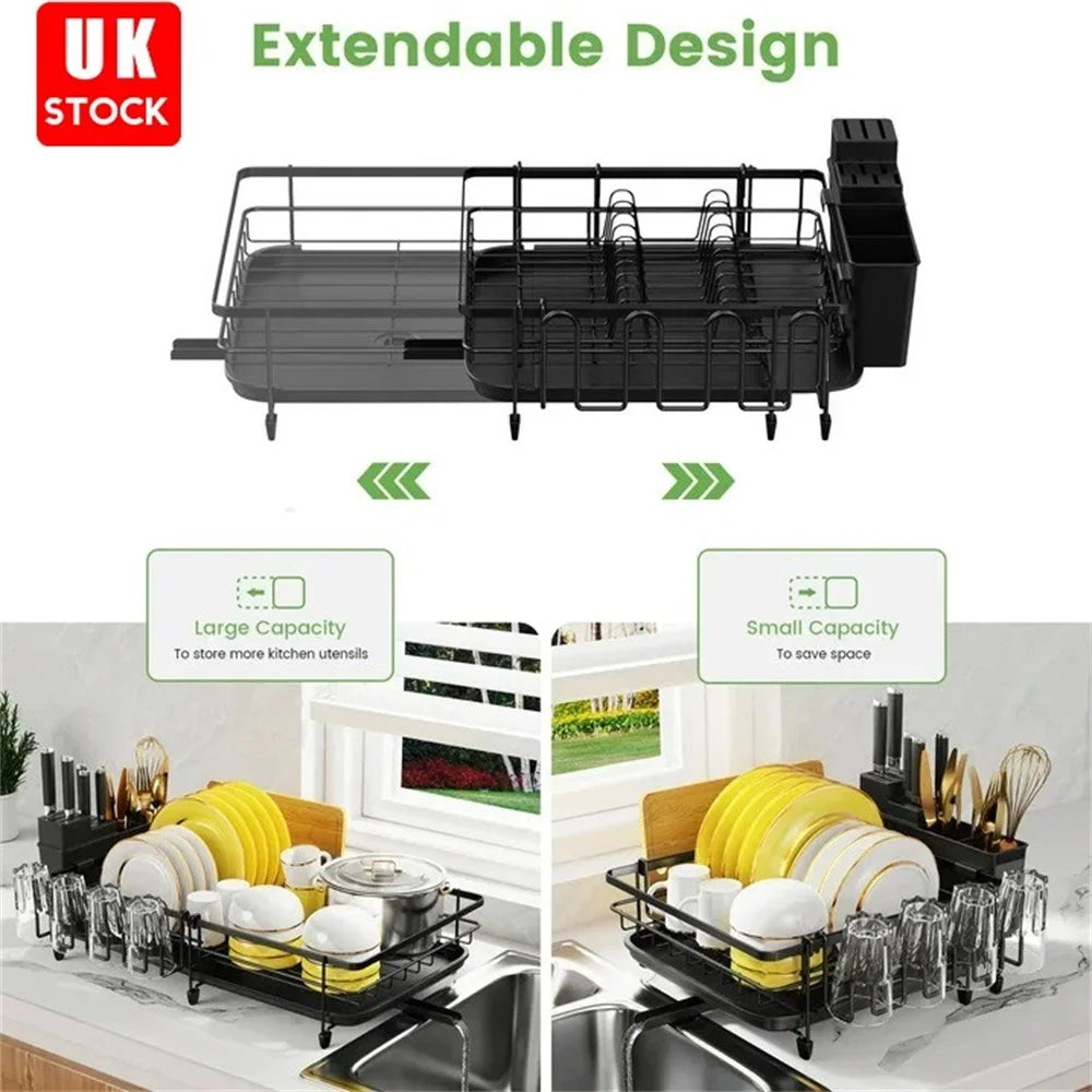 Kitchen Dish Rack Drying Storage with Drain Tableware Storage Rack Drip Tray Cutlery Cup Holder for Kitchen Home