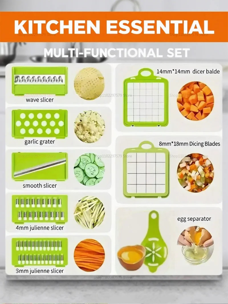 Multifunction 14/16 in1 Vegetable Slicer Cutter Shredder Slicer With Basket Fruit Potato Chopper Carrot Grater Kitchen Accessory