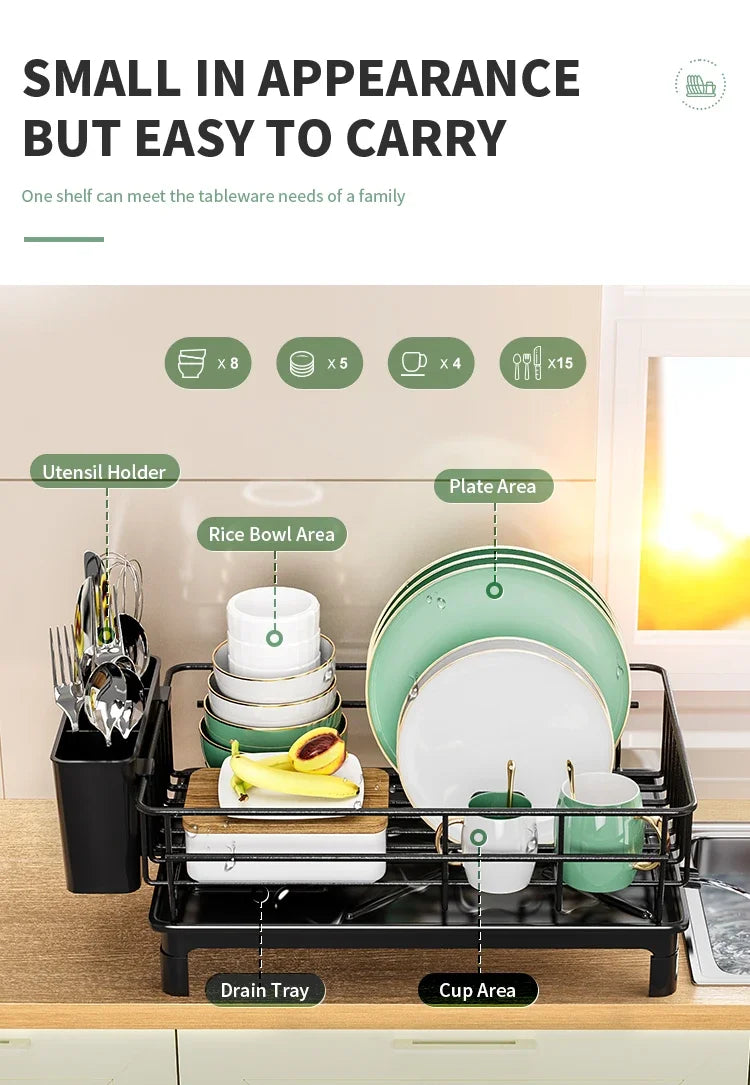 dish draining rack,Cutlery rack with drain tray and drip line,cup holder,cutlery holder,Kitchen countertop storage rack