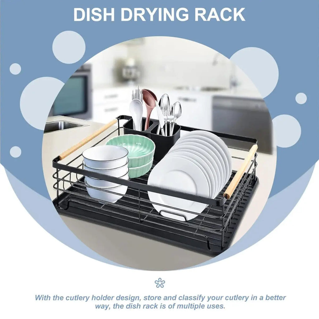 UK Large Kitchen Sink Dish Drainer Rack With Drip Tray And Plate Cutlery Holde