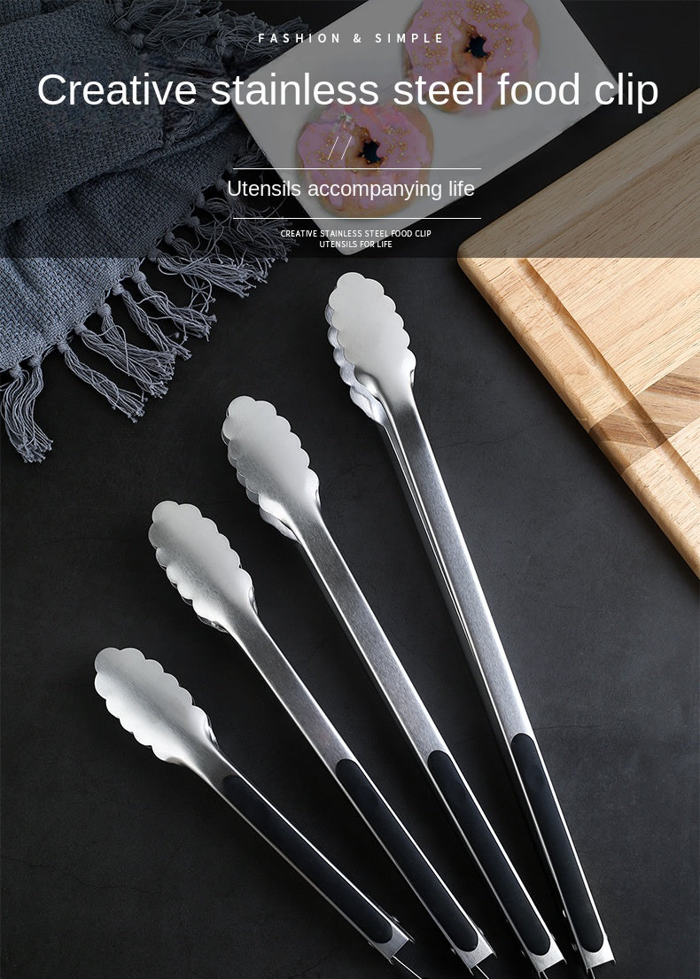 9/12/14/16 Inch Bbq Tongs Non-Slip Handle Stainless Steel Fried Barbecue Clip Salad Bread Clamp Kitchen Tools Meat Food Clip