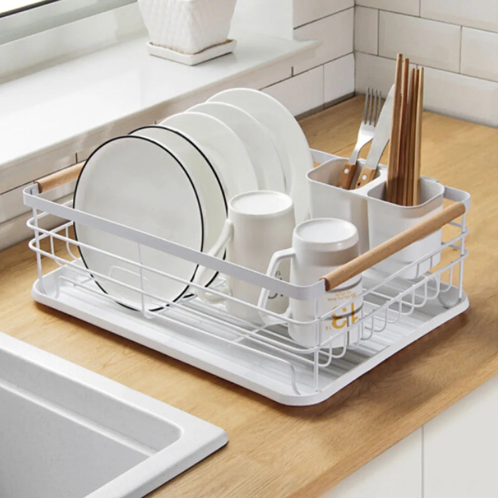 【Lifeideas】White Iron Dish Drainer dish draining rack Kitchen countertop storage rack