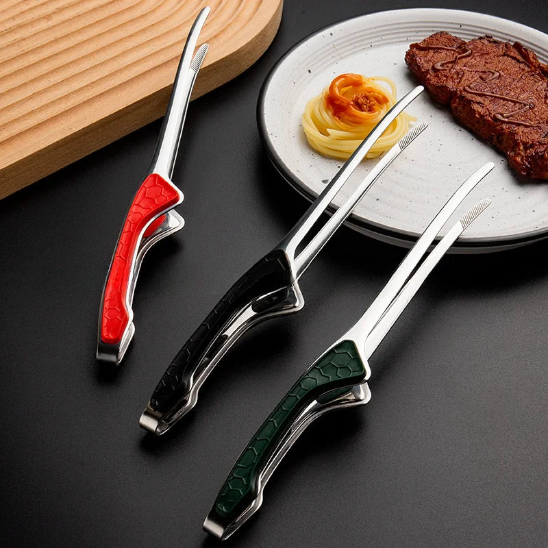 1pc Stainless Steel Barbecue Tongs, Anti-scald and Anti-slip, Bright Korean Food Tongs, Steak Tongs, Buffet Restaurant Tongs