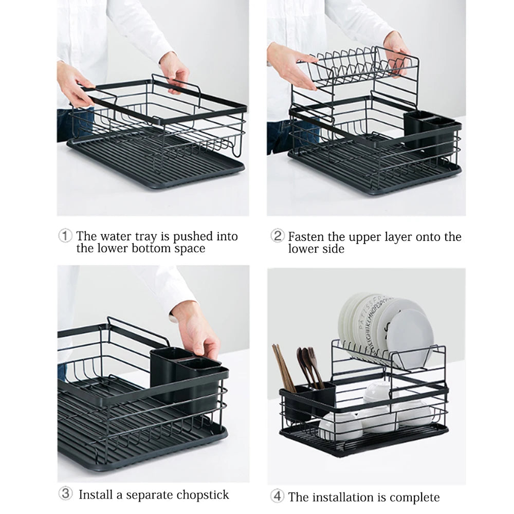 Livingandhome Black Multifunctional Kitchen Storage Dish Rack