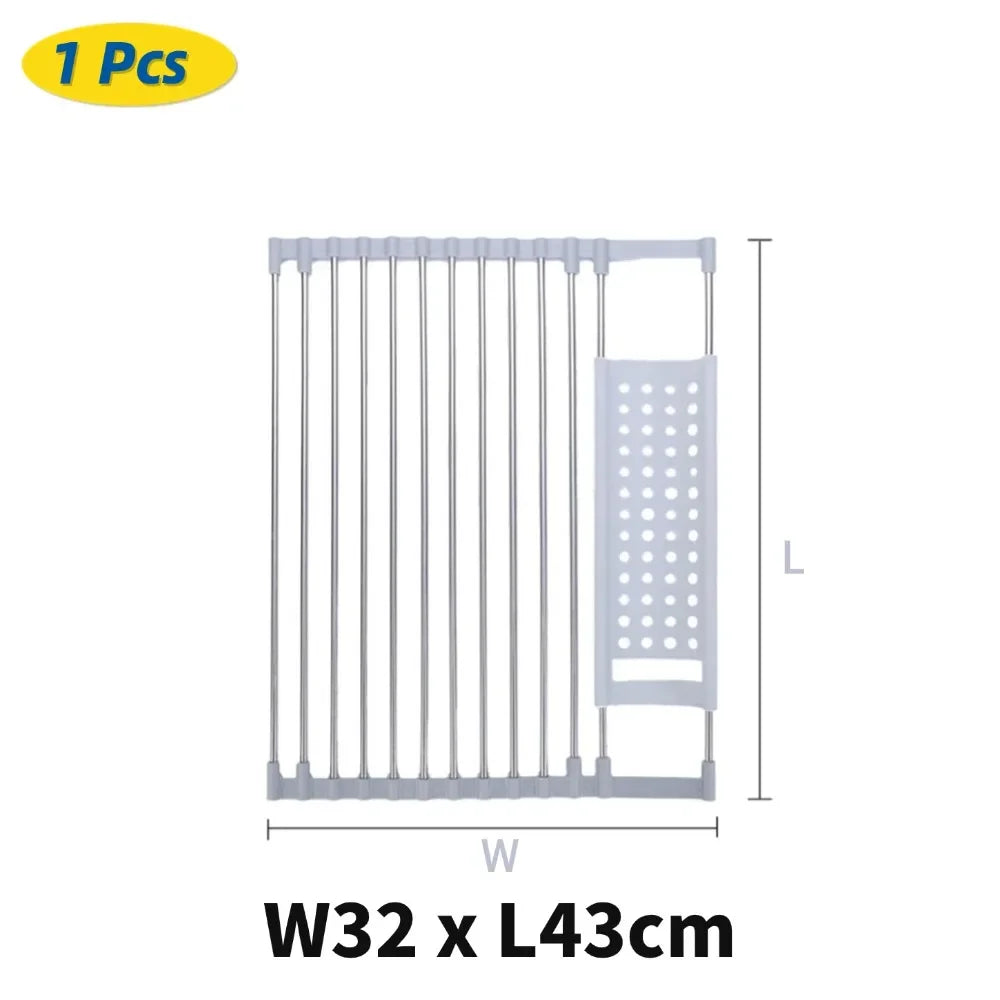 304 Stainless Kitchen Foldable Sink Plate Storage Bowl Holder Kitchen Dish Drying Rack Dish Drainer Shelf Kitchen Accessories