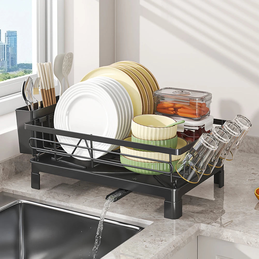Black Single Layer Dish Rack, Drainer Rack,  Dish Drying Rack，Steel Plate and Bowl Organizer, 50 x 25 x 20 cm