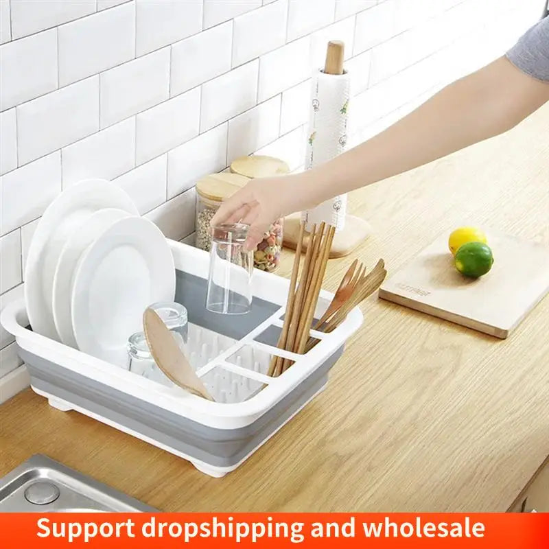 Foldable Dish Rack Kitchen Storage Water Leakage Plastic Tableware Bowl Dinnerware Drain Bowl Tray Home Drying Rack Washable